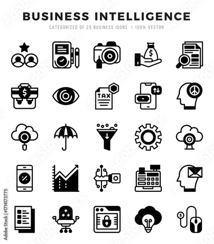 Business Intelligence icons Pack. Lineal Filled icons set. Business Intelligence collection set.