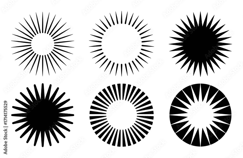 Fototapeta premium Six Abstract Sunburst and Starburst Graphic Elements