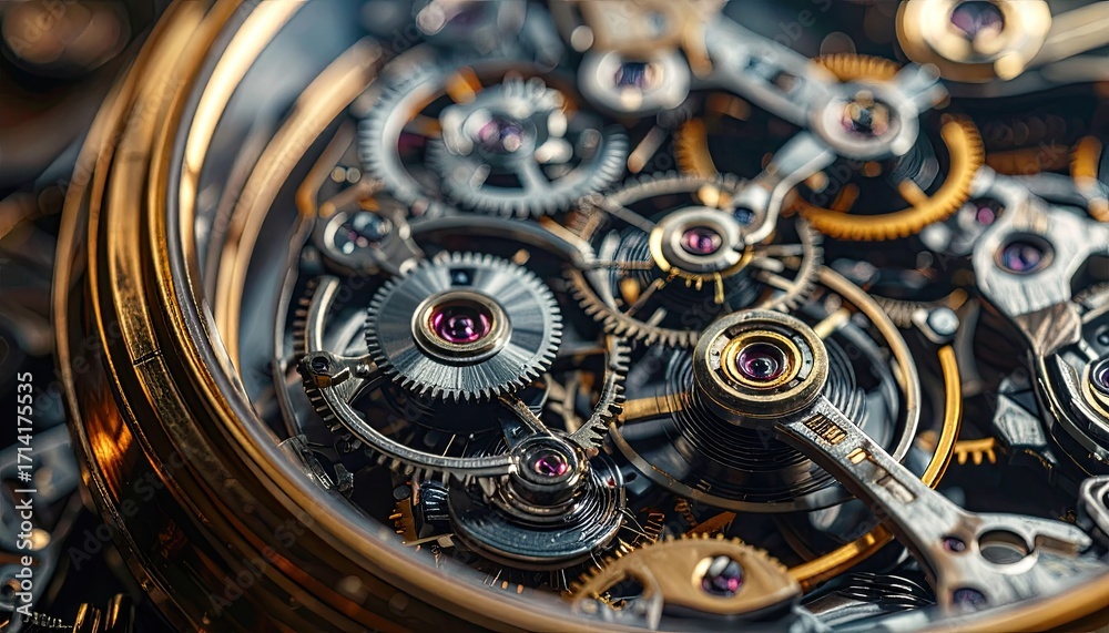 Fototapeta premium Closeup of Intricate Gold and Silver Gears