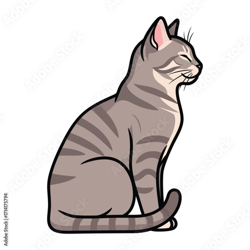 Serene Feline: A charming striped cat, captured in a serene pose with its eyes closed, embodying the peacefulness of a calm moment. 