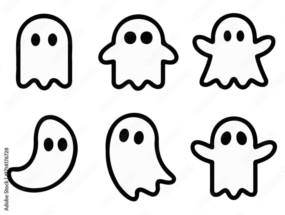 Obraz premium Set of six cute ghost illustrations perfect for Halloween or spooky season designs