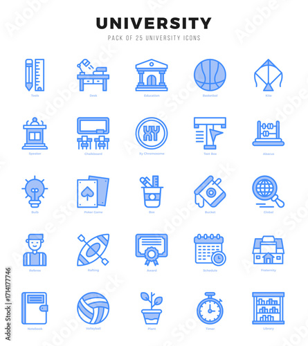 Set of University Icons. Simple Two Color art style icons pack.