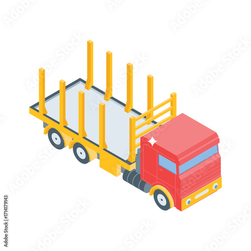 A modern isometric style icon of green farm truck