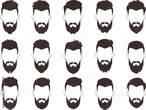 Collection Of Various Beard And Hairstyle Silhouettes On White Background Illustration