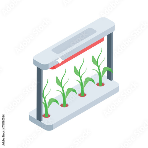 Easy to use isometric style icon of hydroponics system grid