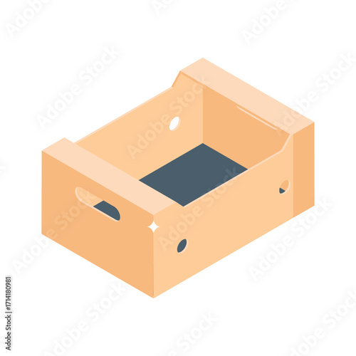 Well designed isometric style icon of open wooden crate