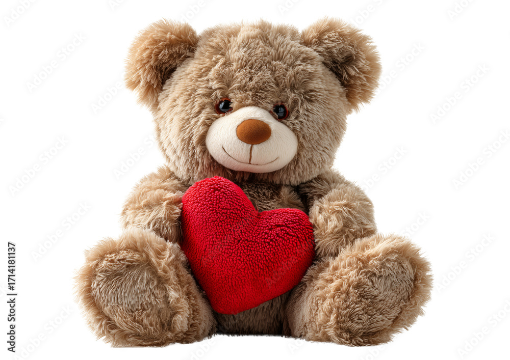 Fototapeta premium Sweet Valentine's Teddy Bear Holding Red Heart Isolated on Black