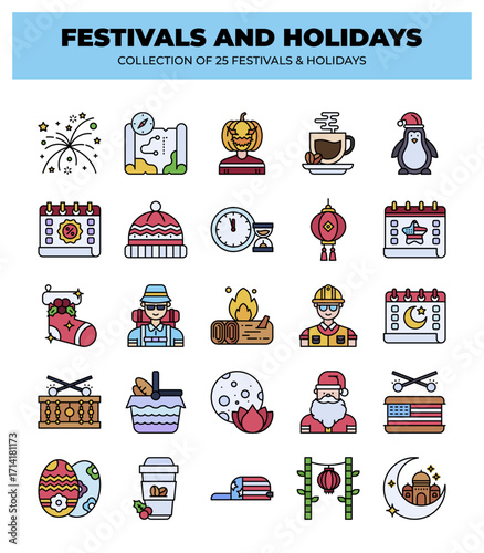 Collection of 25 Festivals and Holidays. A Colorful Celebration of Global Traditions