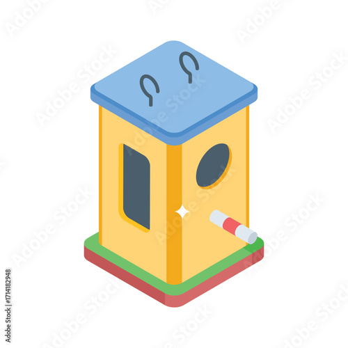 Premium isometric style icon of small birdhouse post