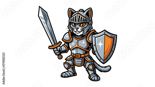 Knight Cat: An adorable and brave feline knight, clad in shining armor and wielding a sword and shield, embodies courage and heroism.