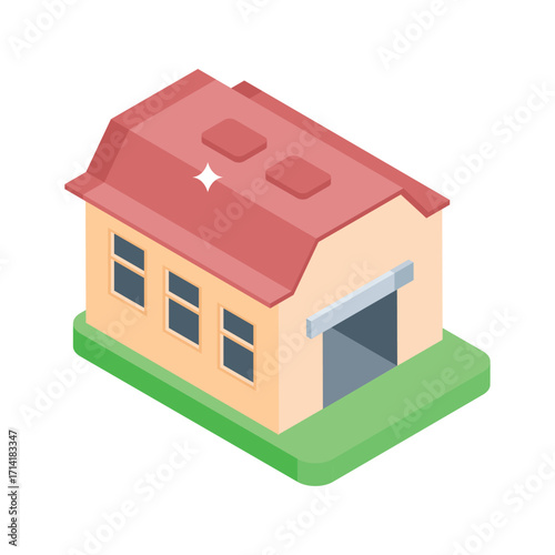 Trendy isometric style icon of locked farm storeroom