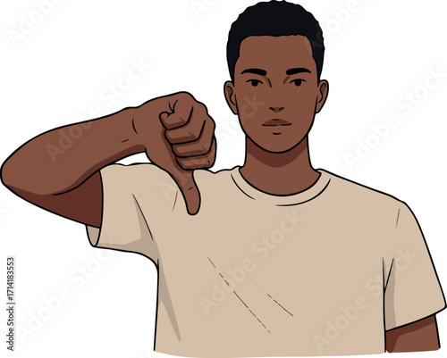 Illustration Of A Black Man Expressing Disapproval With Thumbs Down Gesture on Isolated Background