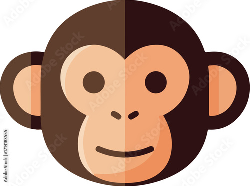Illustration Of A Brown And Beige Cartoon Monkey Head Isolated On White Background