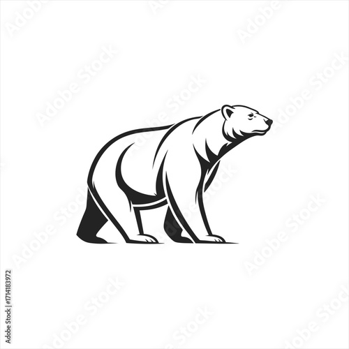 Stylized polar bear silhouette walking on white background