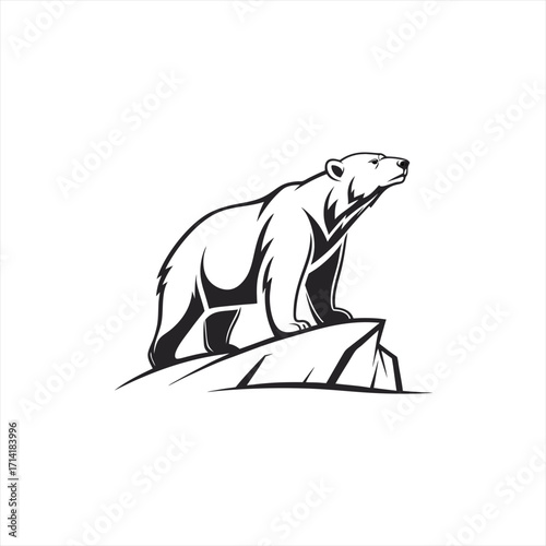 Stylized polar bear standing on an icy rock formation