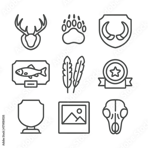 Minimalist wildlife icons: animals, trophies, and nature designs