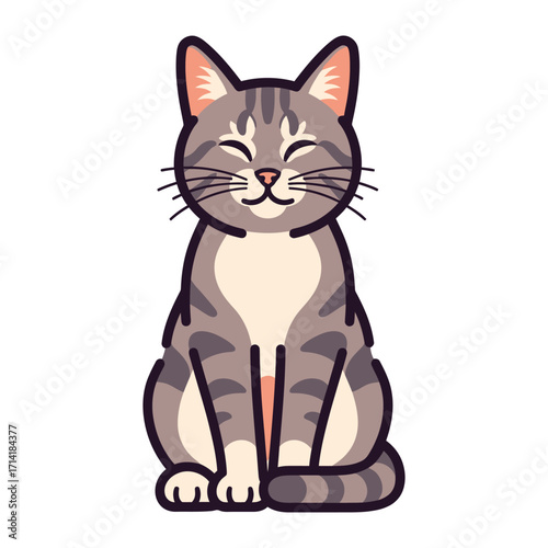 Smiling Cartoon Cat: A charming cartoon cat with a serene expression, embodies calmness and friendliness in its simplified yet expressive illustration.