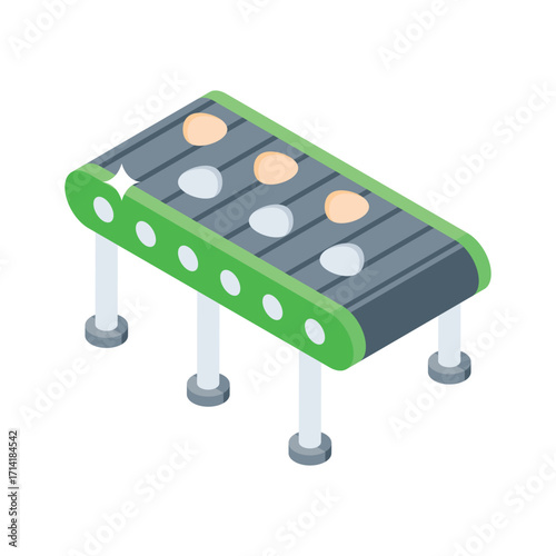 Handy isometric style icon of egg conveyor belt
