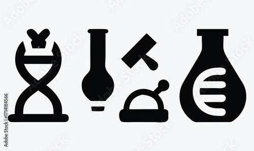 Medical Research Glyph Icons Set,  DNA, Microscope, Test Tube, Lab Flask, Science Vector Illustration