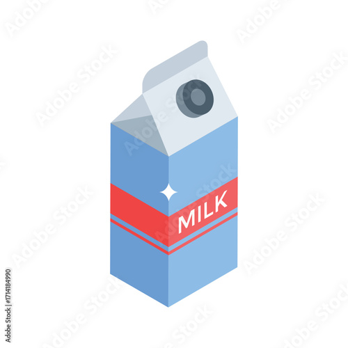 Sleek isometric style icon of milk carton pack