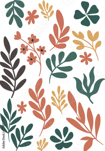Illustration Of Colorful Floral Pattern With Leaves And Petals Over White Background
