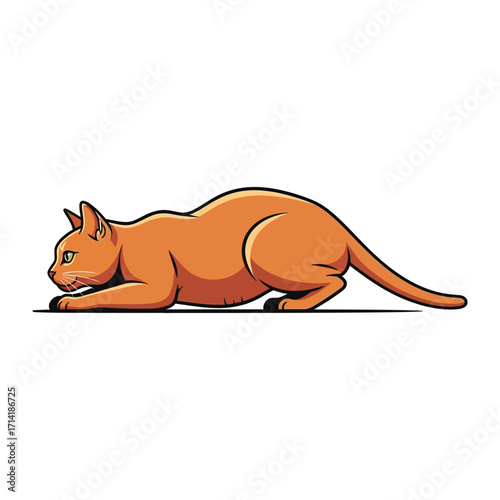Orange Cat Silhouette: A sleek orange cat is meticulously poised, captured in a modern, illustrative style. It embodies grace and poised, with a subtle hint of playfulness.
