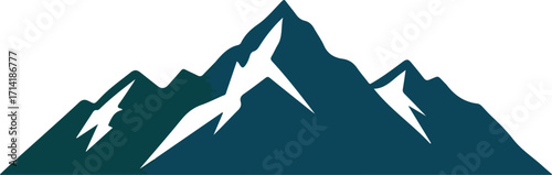 Illustration of Mountain Peaks with Teal Blue and White Elements on Isolated Background