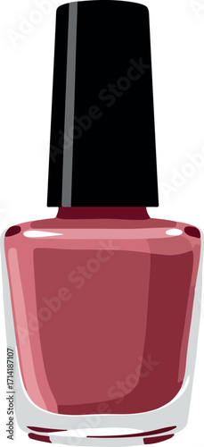 Illustration Of Nail Polish Bottle with Maroon Polish and Black Cap
