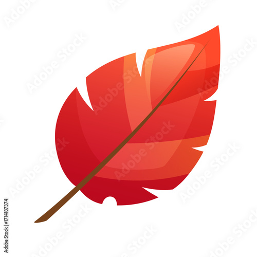 Red autumn aspen leaf, single leaf on a white background. Leaf fall, autumn mood, nature. Vector illustration, clipart.