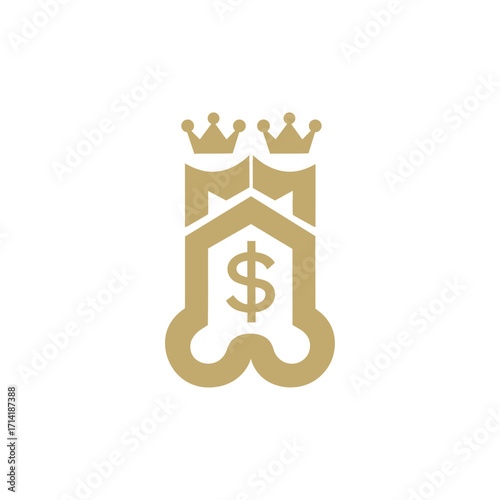 Golden crowned dollar sign emblem