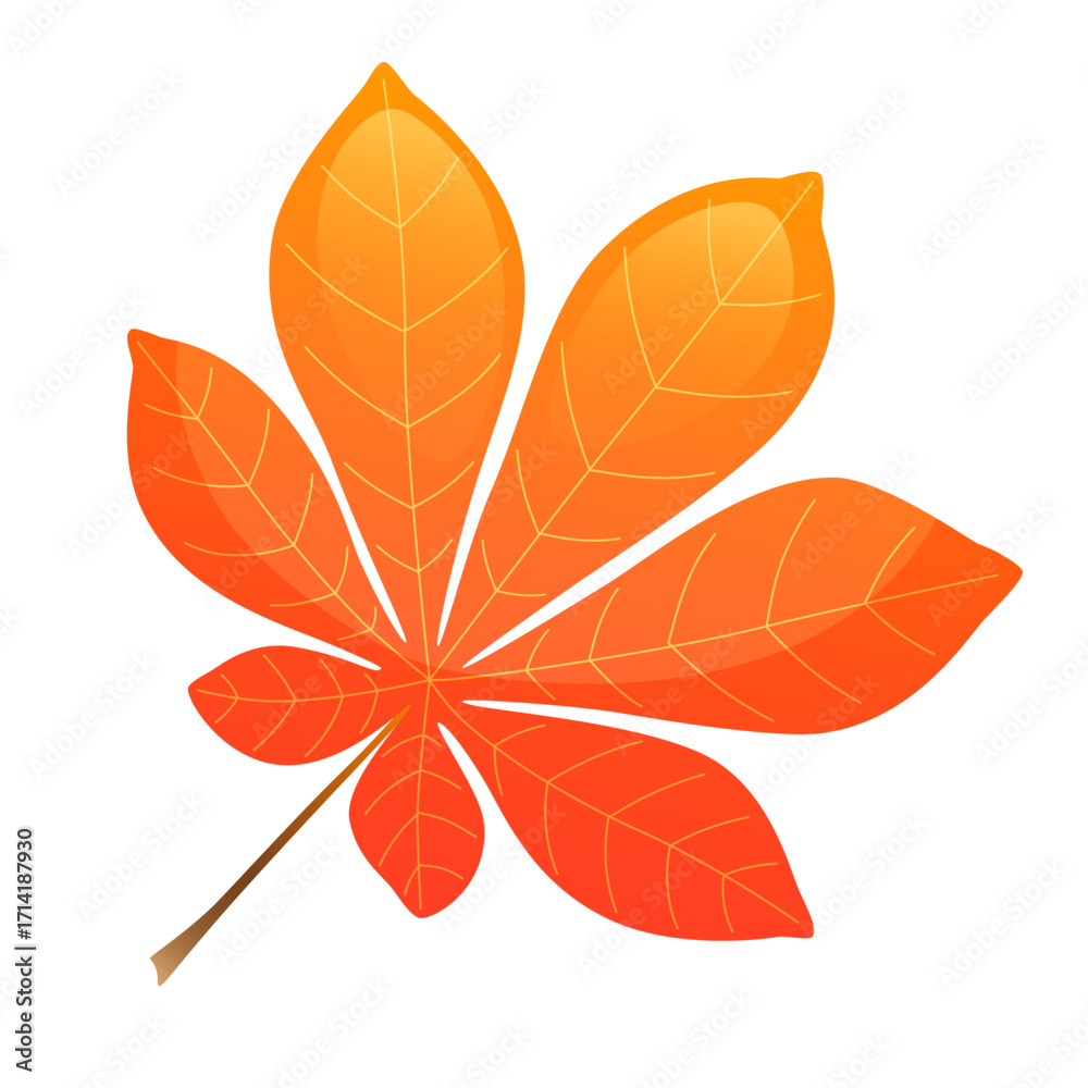 Obraz premium Orange autumn chestnut leaf, single leaf on a white background. Fall, autumn mood, nature. Vector illustration, clip art..