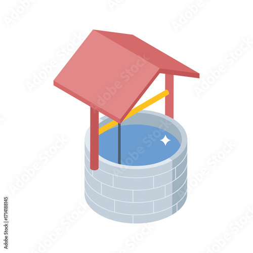 Trendy isometric style icon of stone water well