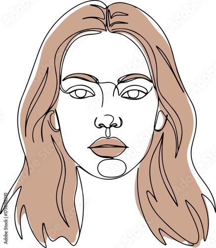 Line Art Illustration of a Woman's Face with Beige Hair and White Background