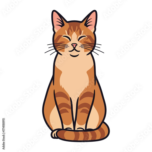 Happy Cat Illustration: A cheerful illustration of a content cat, its eyes gently closed in a serene expression, evoking warmth and a sense of calm.