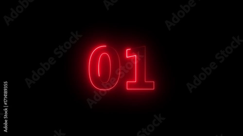 1 number neon bright red color animation on black background 4k video.