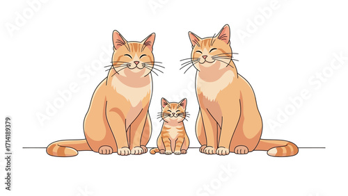 Family Portrait of Cats: A heartwarming illustration of a cat family, capturing the essence of familial bond and affection through this adorable depiction.