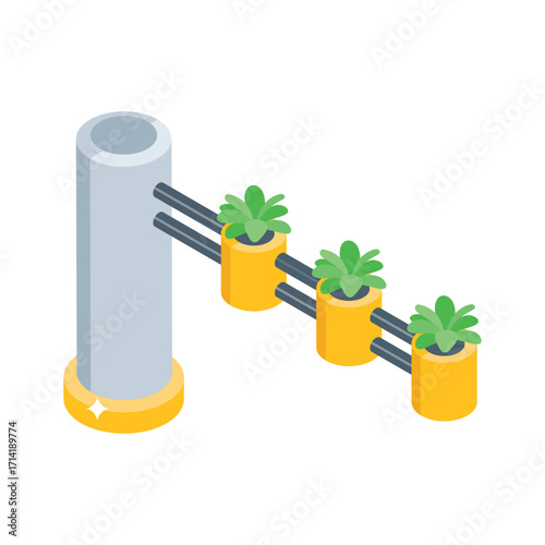 Trendy isometric style icon of aeroponics technology setup