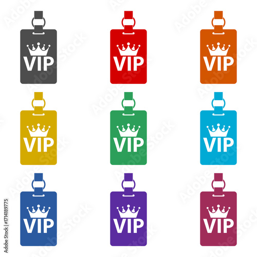 VIP premium pass card icon isolated on white background. Set icons colorful