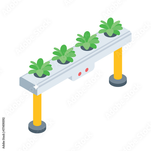 A modern isometric style icon of digital aeroponics system