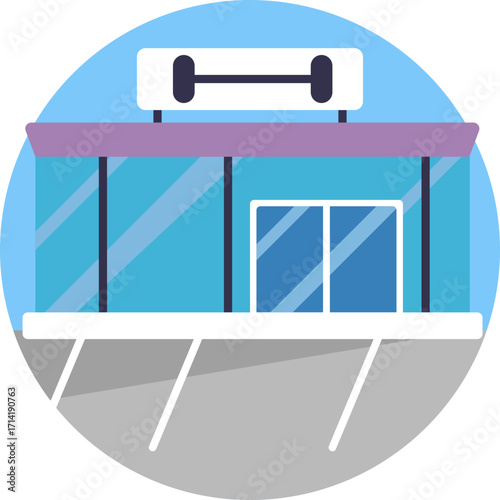 Fitness center exterior – Depicts the front or structure of a gym.