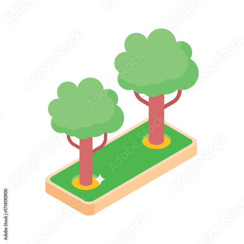Ready to use isometric style icon of planted green trees