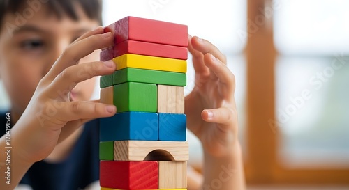 Boy Stacking Blocks.