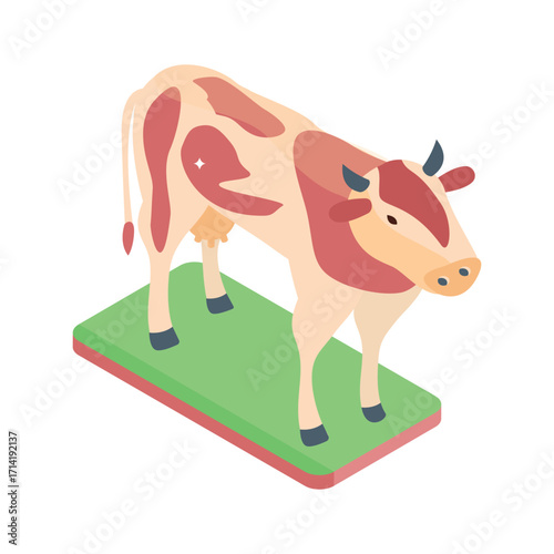 Trendy isometric style icon of spotted black cow