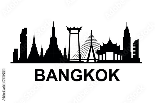 Bangkok skyline silhouette with temples, bridges, and iconic city landmarks