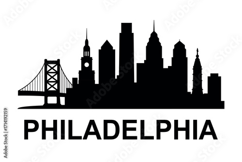 Philadelphia skyline silhouette with historic and modern architectural icons