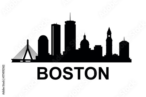 Boston skyline silhouette with Zakim Bridge and historic downtown buildings