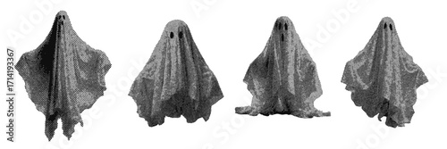 Halloween spooky ghost elements. Grunge halftone designs