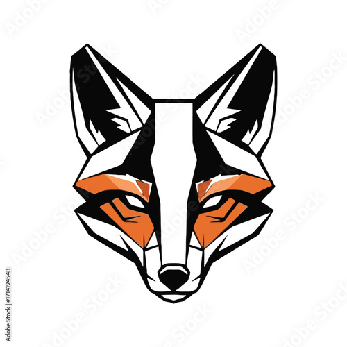Geometric Fox Head Illustration with Orange Accents.