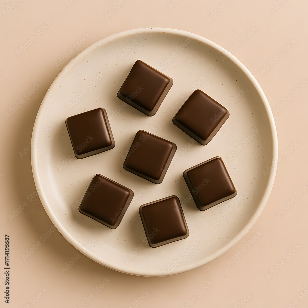 Fototapeta premium Assorted square chocolate pralines on ceramic plate