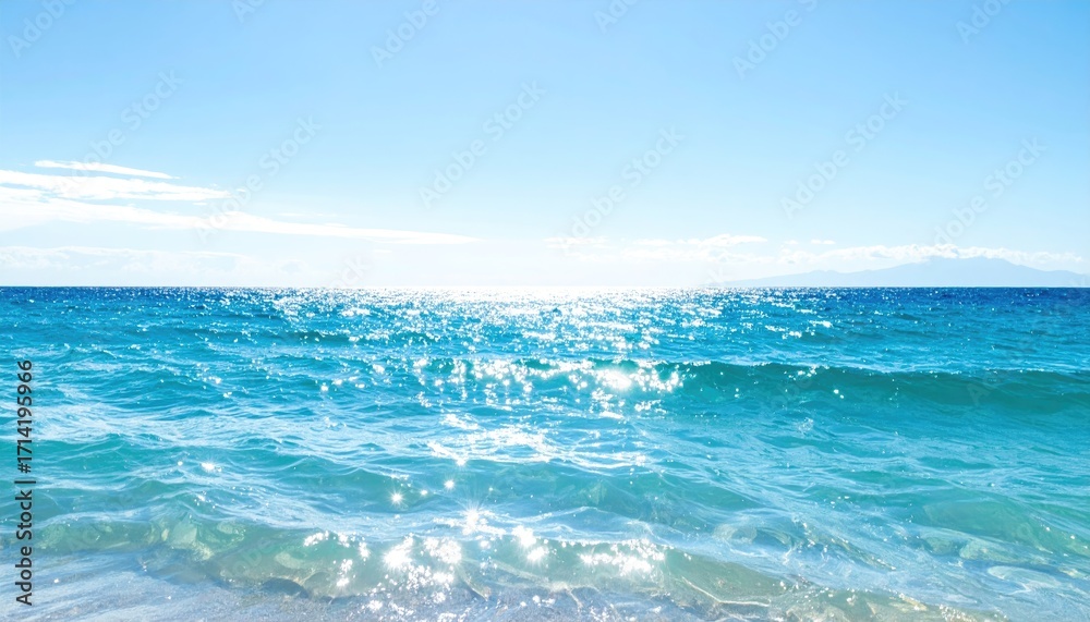 Fototapeta premium Bright Blue Ocean Waves Under Sunny Sky